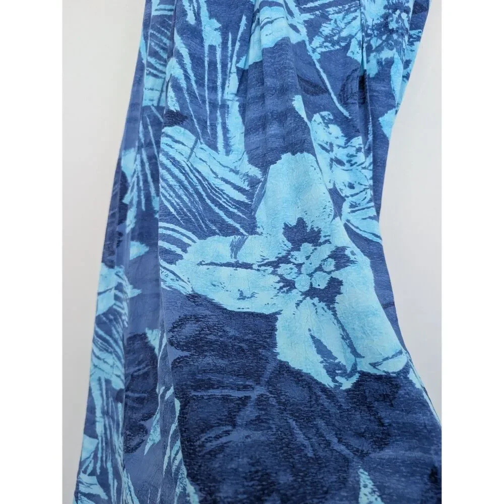 Jams World Blue Tropical Floral Print Sleeveless Babydoll Tie Dress Sz M